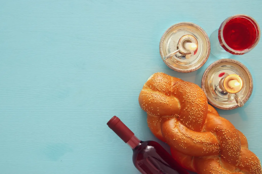 Challah Bread and Wine and Candels